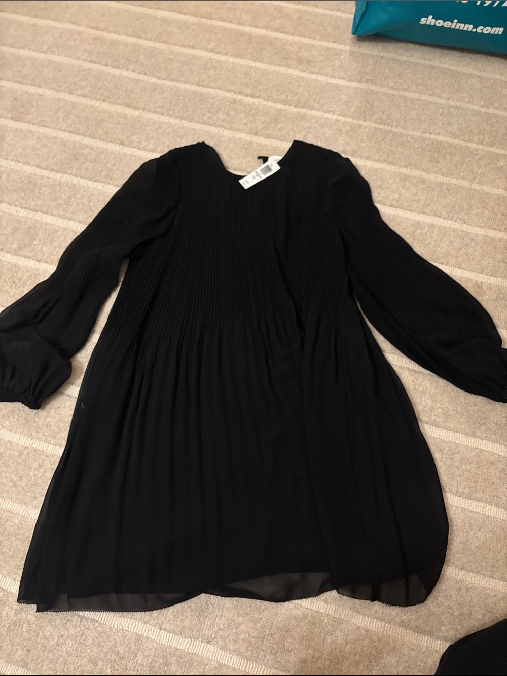 Wilfred Black Pleated Long-Sleeve Mini Dress